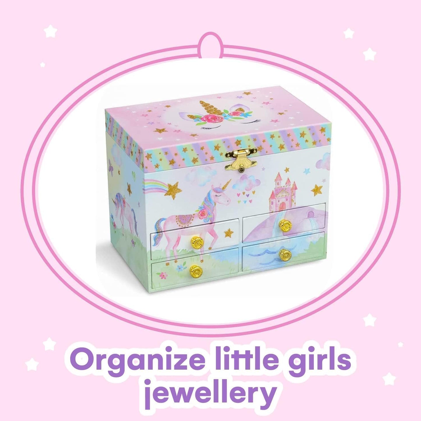 Joyero musical unicornio 4 cajones extraíbles para niñas