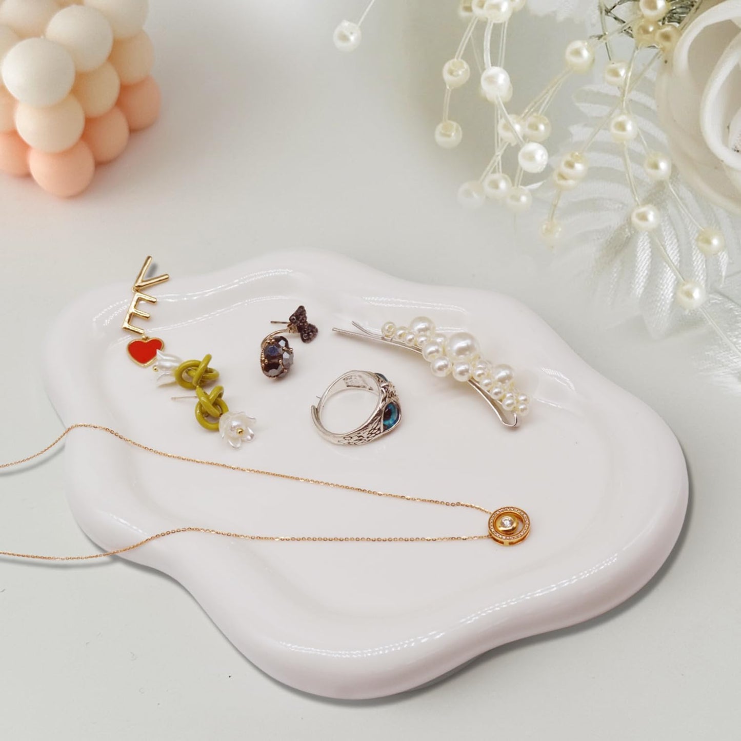 Plato cerámica joyas forma nube soporte anillo regalo dia