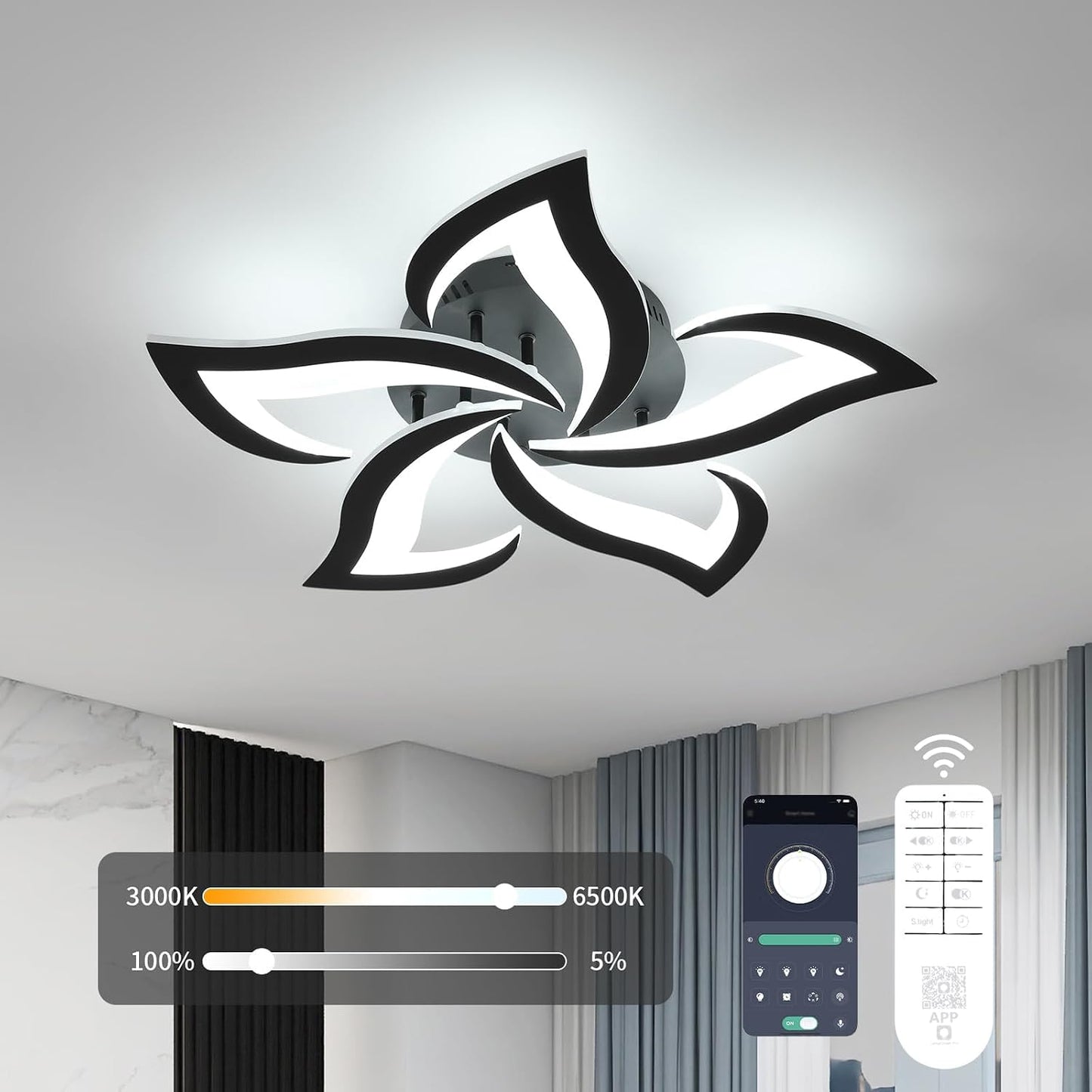 Lámpara techo empotrado diseño flores led regulable sala