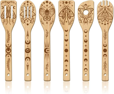 Set 6 cucharas madera diseño polilla luna utensilios cocina