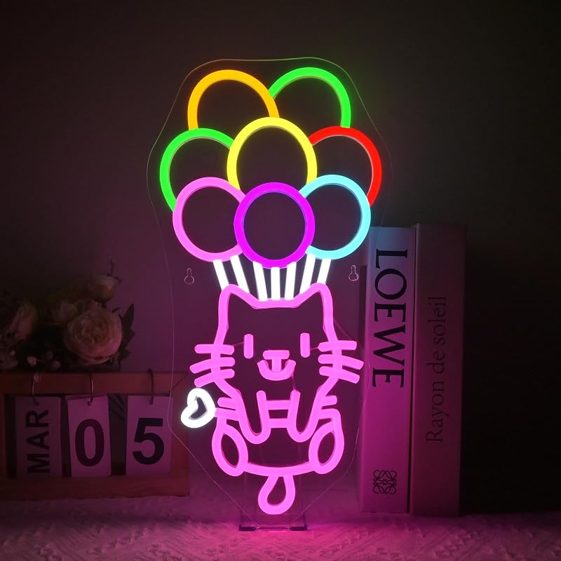 Letrero neón bola de gato decoración dormitorio
