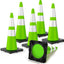 Conos tráfico 28" base pesada negra PVC verde set 6