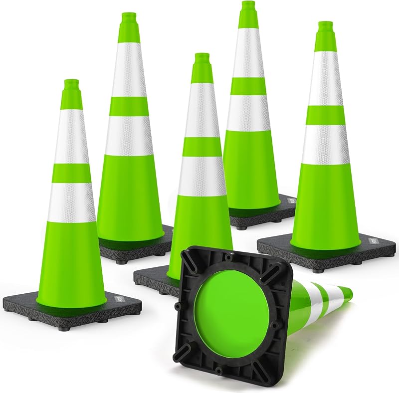 Conos tráfico 28" base pesada negra PVC verde set 6