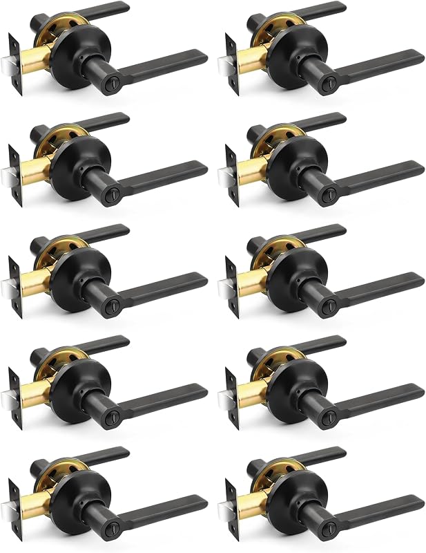 10 Manijas Puerta Privacidad Negro Mate Reversibles