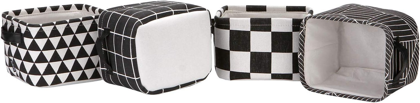 Set 4 cestas plegables geométricas lino algodón negro