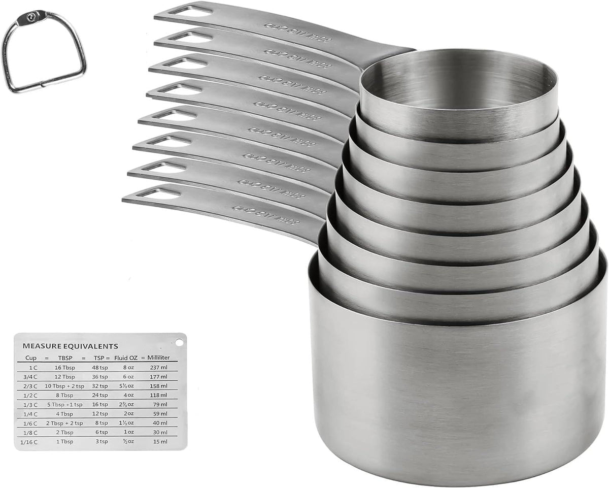 Set 9 Tazas Medidoras Acero Inox 18/8 con Tabla Magnética