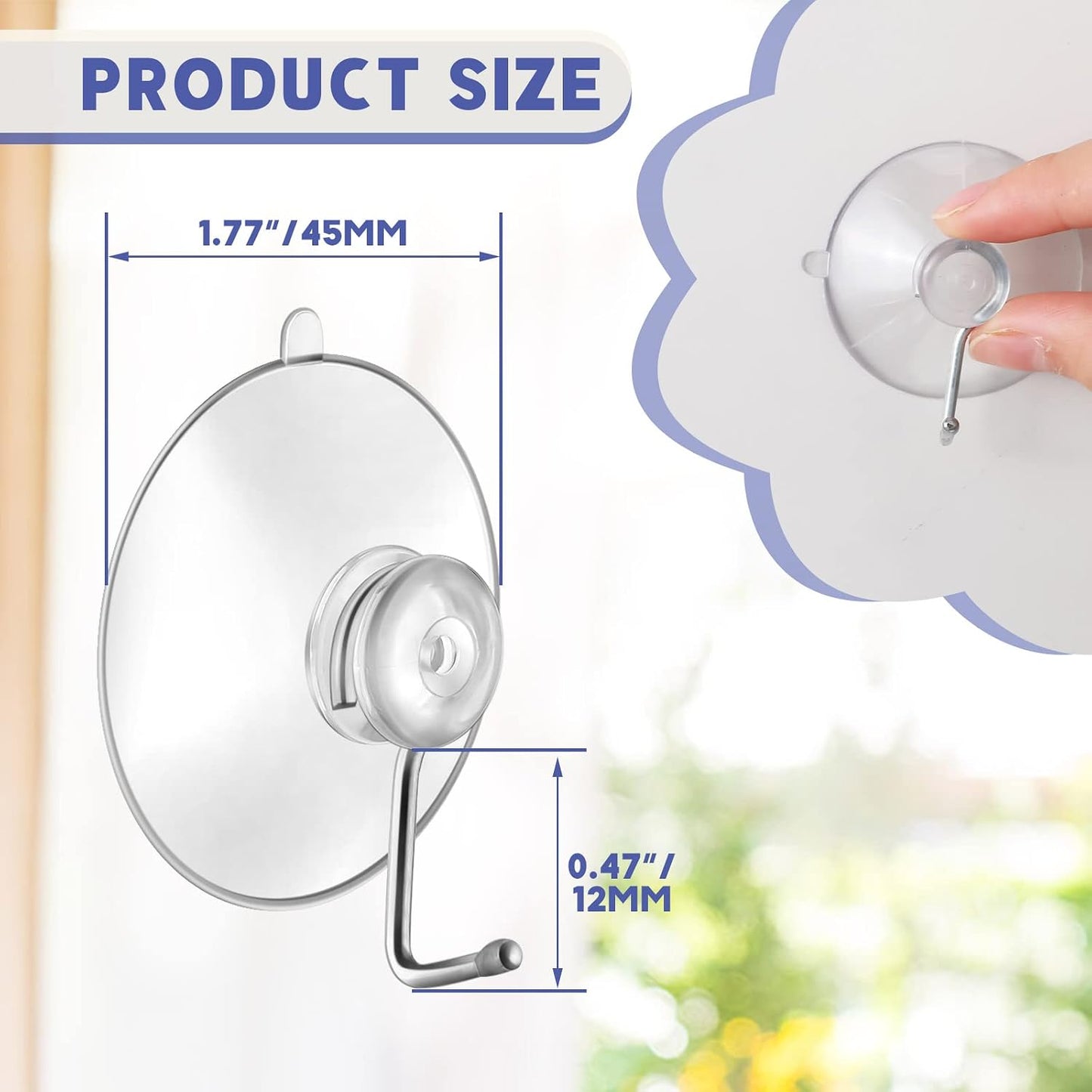 12 Ganchos Pared Ventosa PVC Reutilizables Metal Prácticos