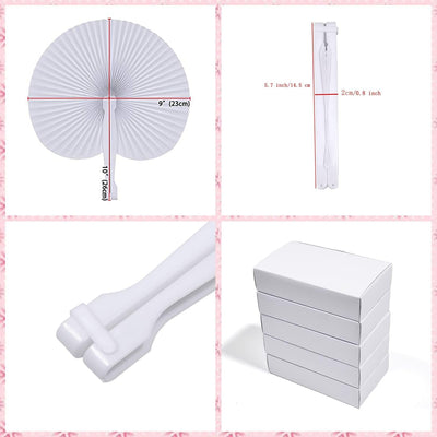 60 Abanicos Papel Blanco Plegables para Mujer Boda Fiesta