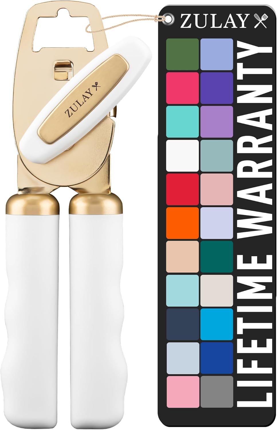 Abrelatas acero inox perilla giratoria asas suaves blanco dorado