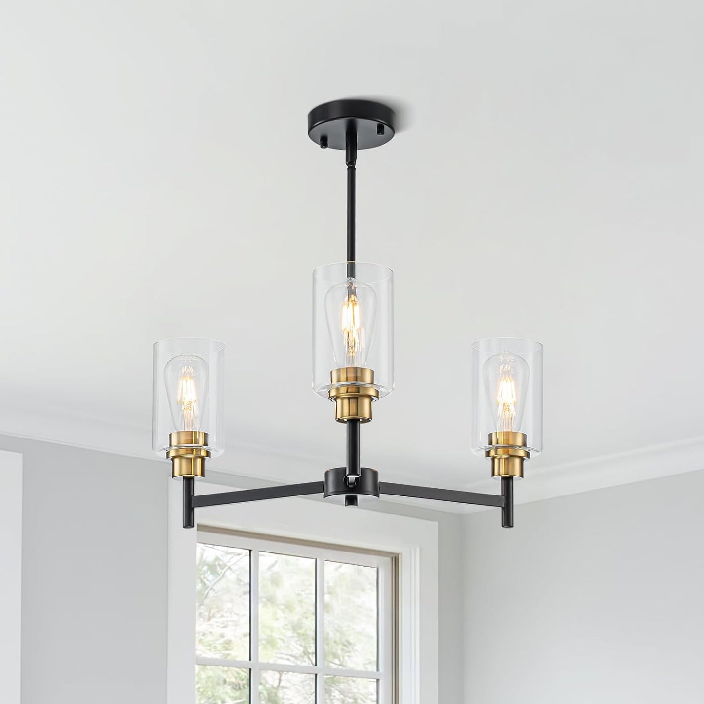 Candelabro negro 3 luces vidrio comedor pasillo estilo
