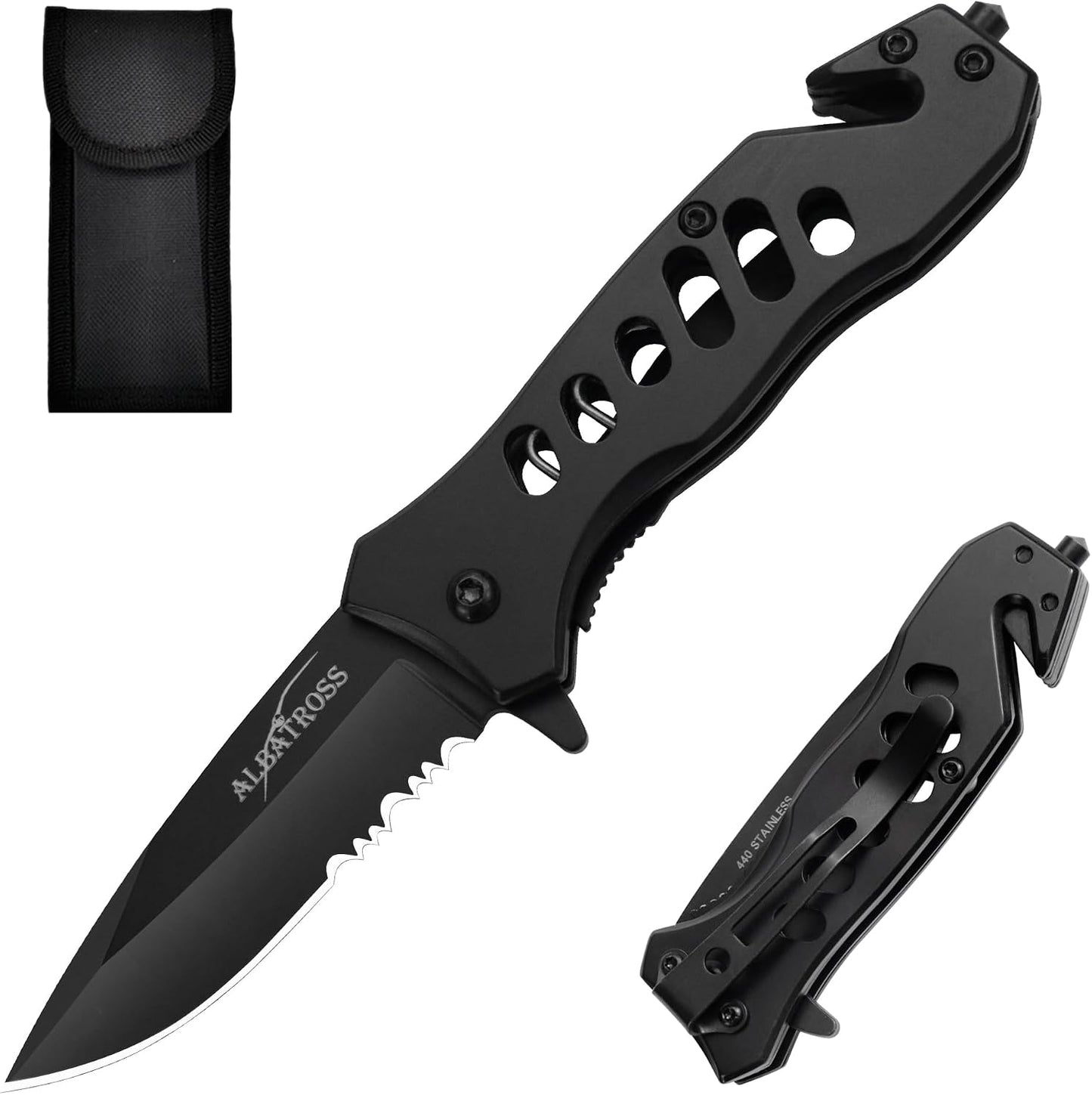 Cuchillo bolsillo multifuncional acero inox 440 color negro