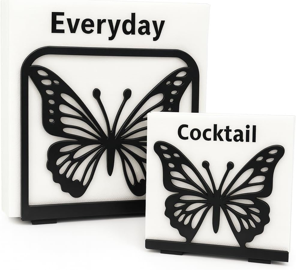 Juego 2 soportes servilletas metal diseño mariposa negro cocina bar