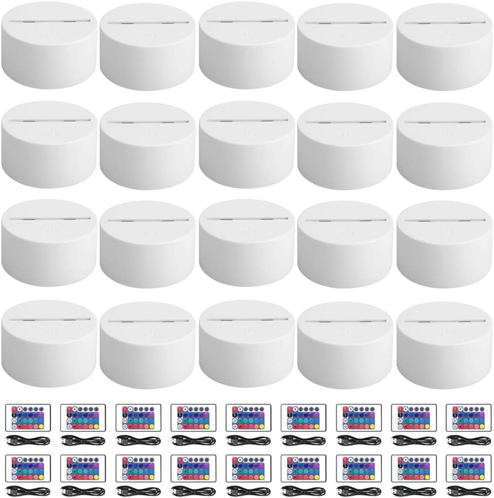 Pack 20 Bases Led Nocturna 3D 7 Colores Control Remoto