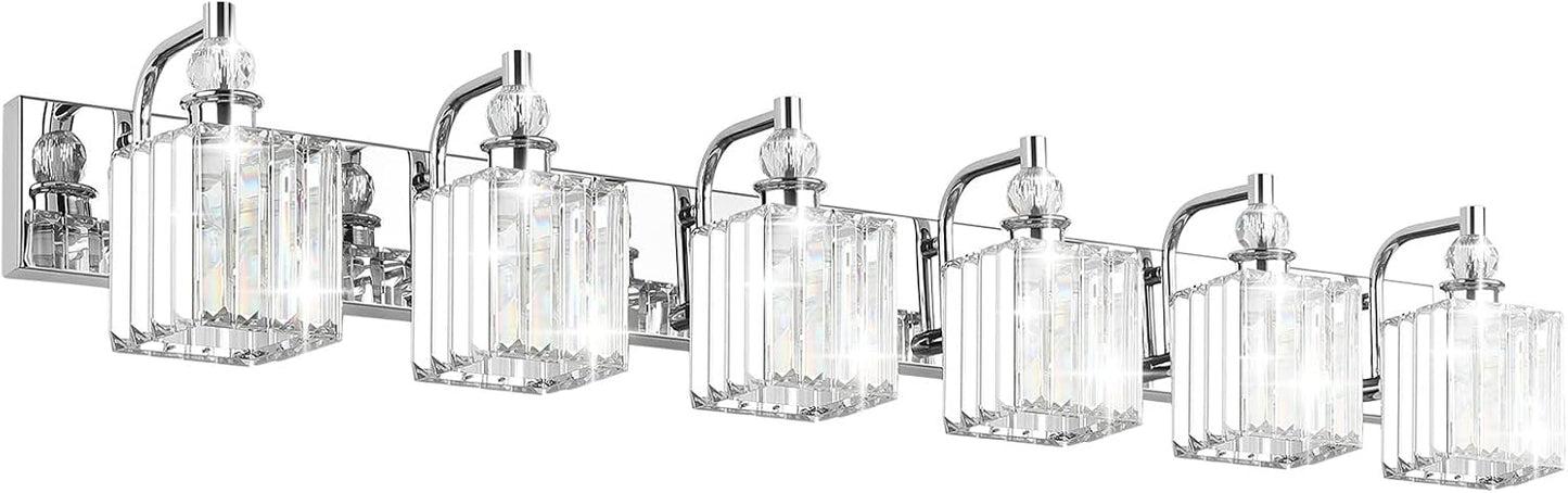 Luz tocador cristal 6 luces 48pulg cromada baño