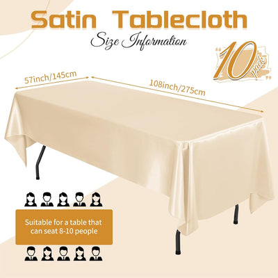 10 Manteles Satén 108x57pulg Color Champán para Bodas y