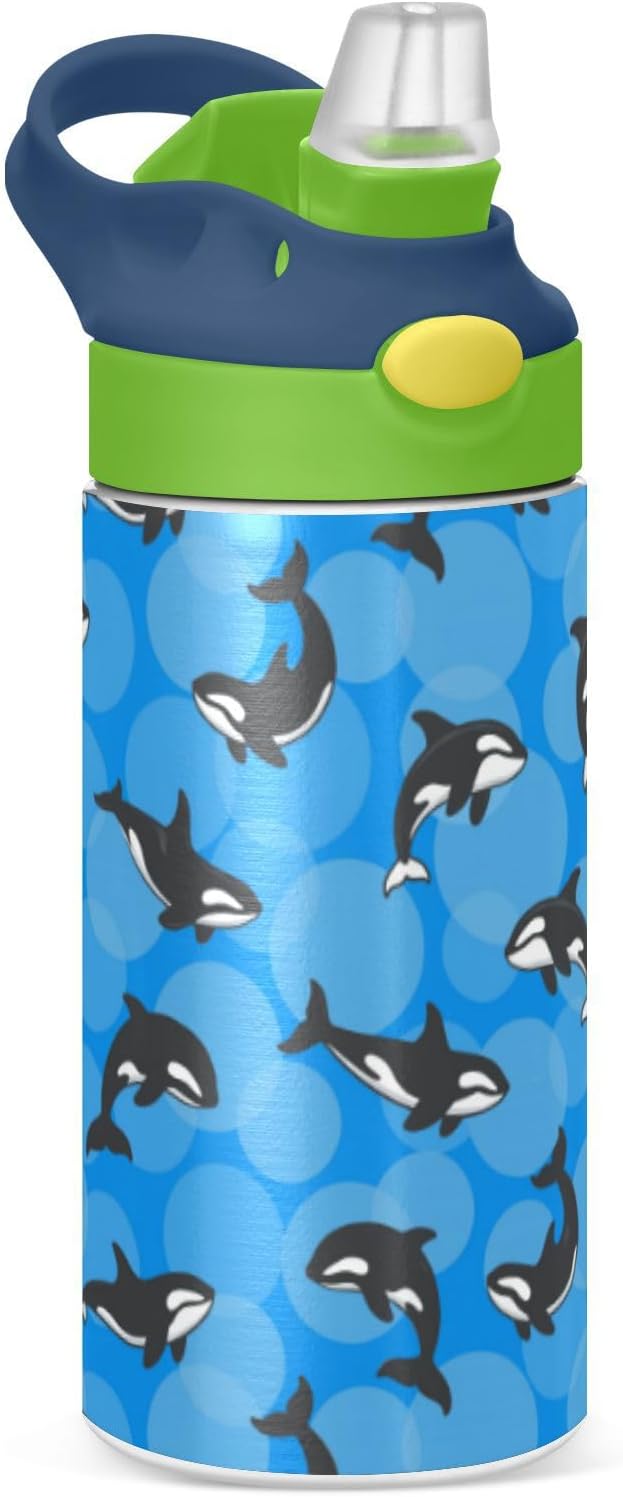 Botella agua doble pared con pajilla para niños 12oz