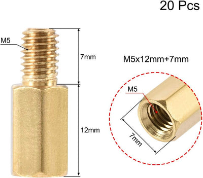 Separador M5x12mm latón hexagonal PCB 20 pzas