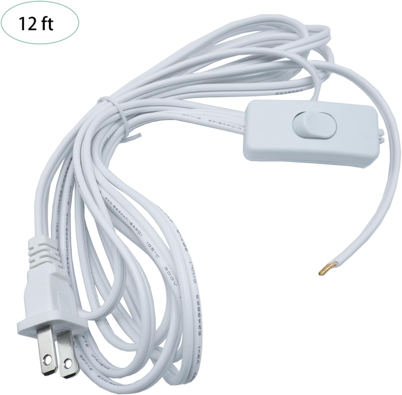 Cable lámpara 12ft 2 clavijas 18AWG con interruptor blanco