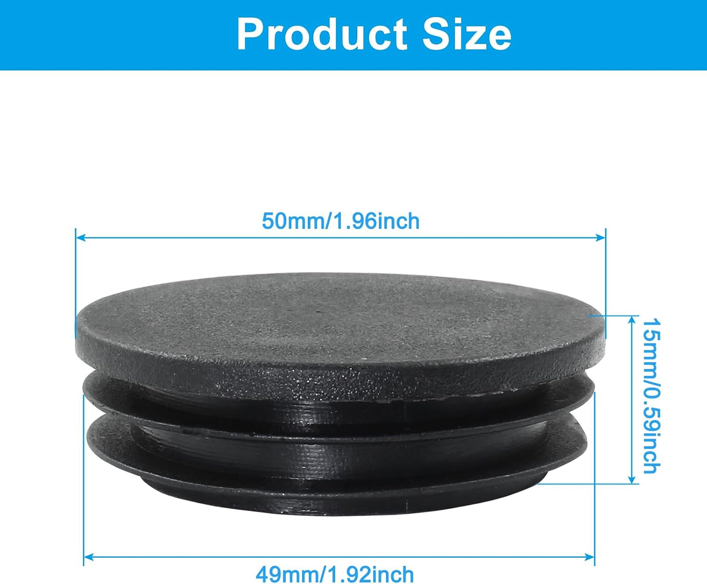 4 Tapones Plástico 2" para Tubo Muebles Poste Negro
