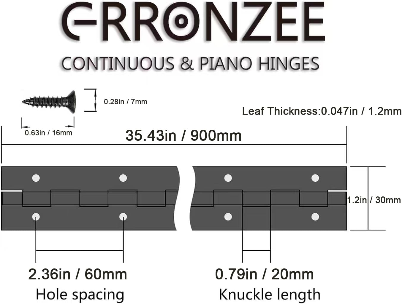 Bisagra piano acero inox 36pulg x1.2pulg negra gabinetes