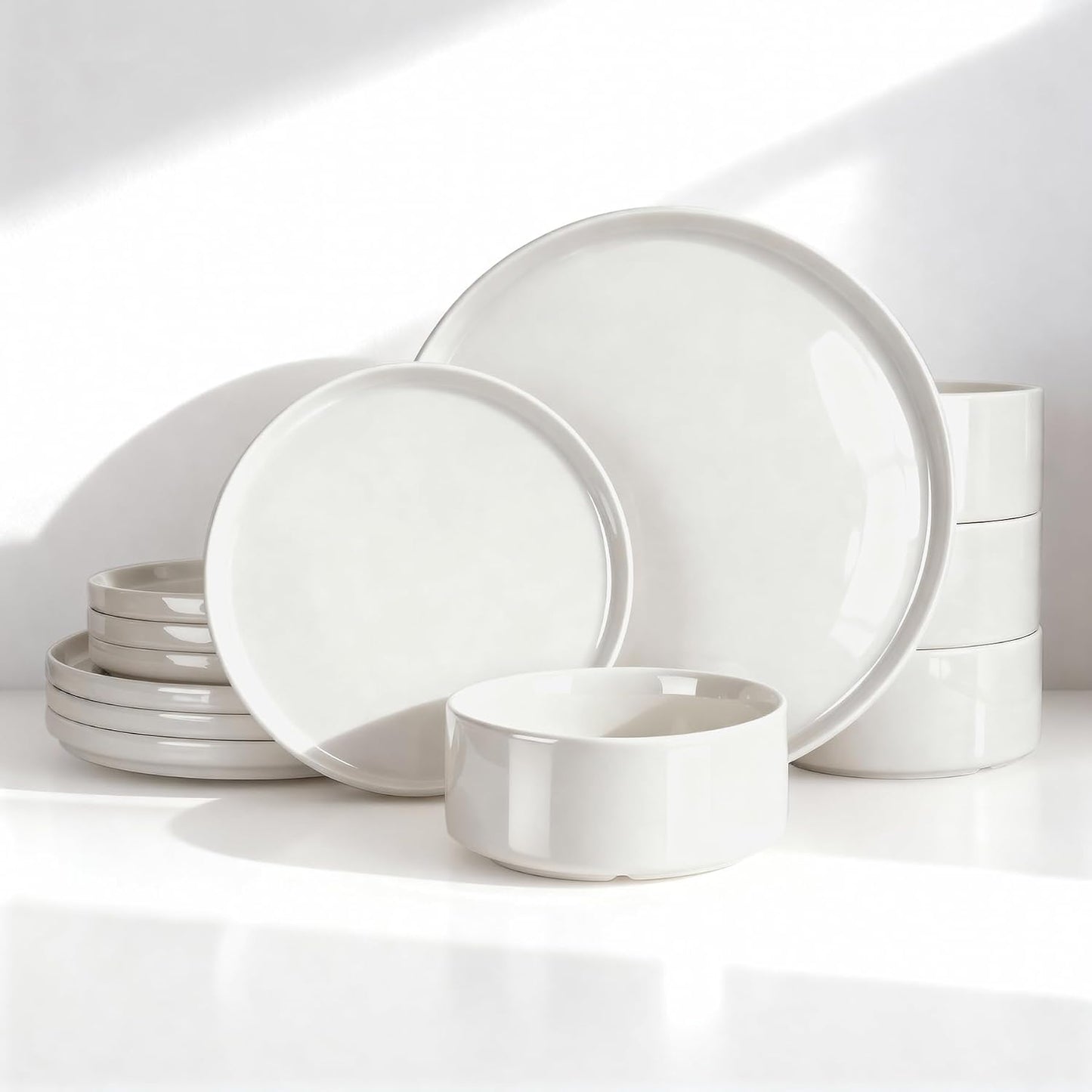 Set 12 Pzas Vajilla Porcelana Moderna Blanco