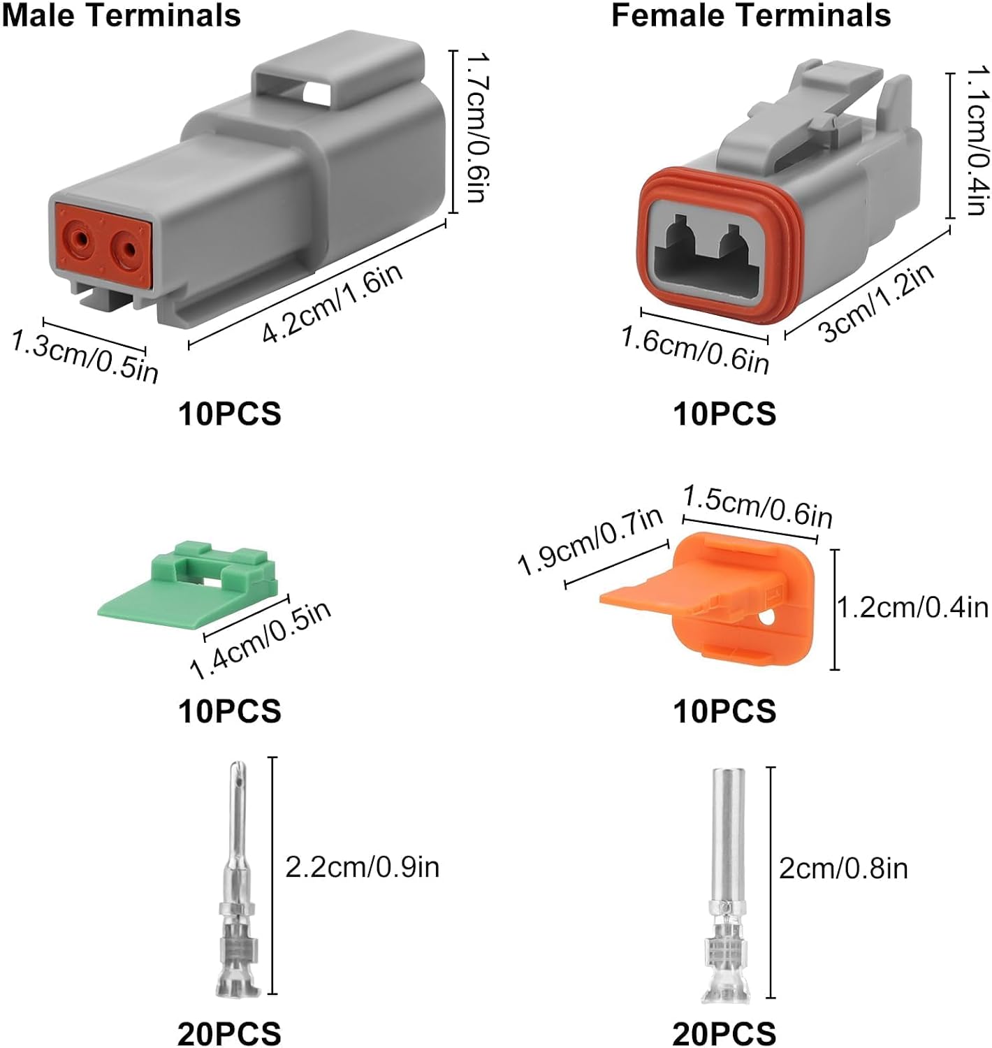 Set 10 conectores 2 pines DT 16-22AWG impermeables