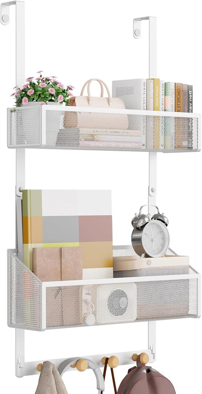 Ganchos puerta con cestas organizador baño