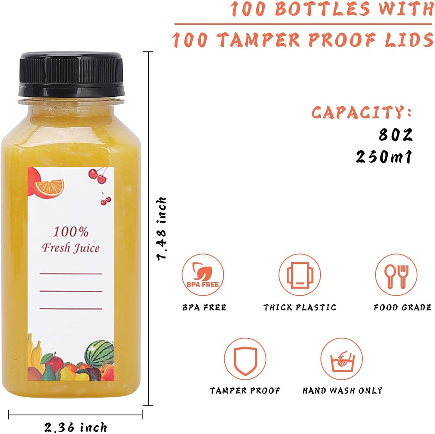 Botellas plástico 8oz vacías con tapas 150pzas 2 cepillos