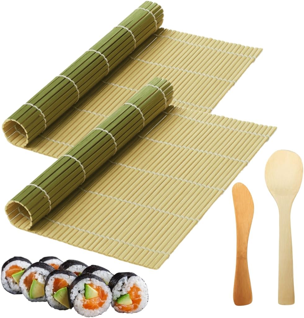 Kit fabricación sushi 2 alfombrillas bambú paleta arroz