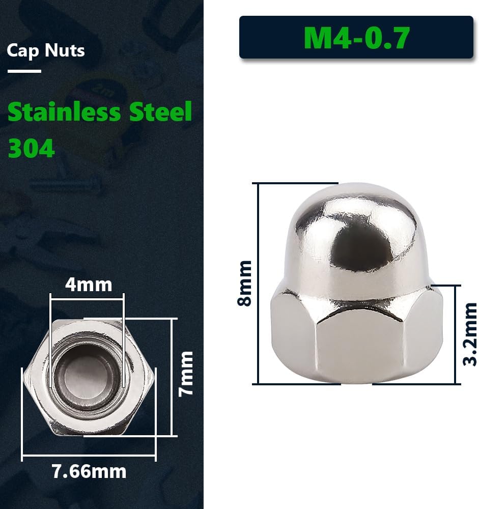Tuercas M4 acero inox 304 brillante paquete 100