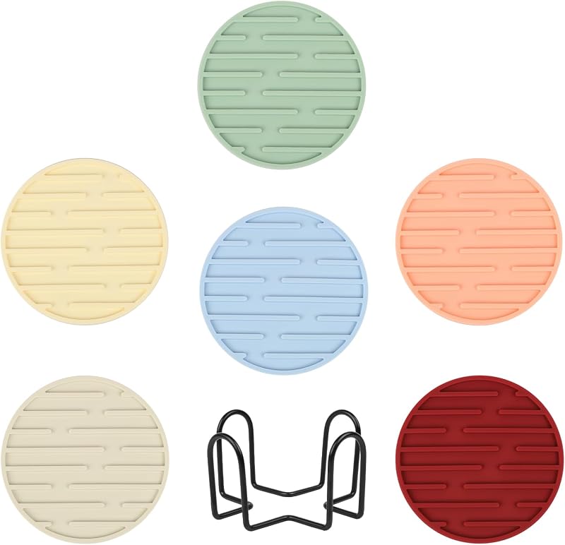 Set 6 posavasos silicona soporte mesa café decoración hogar