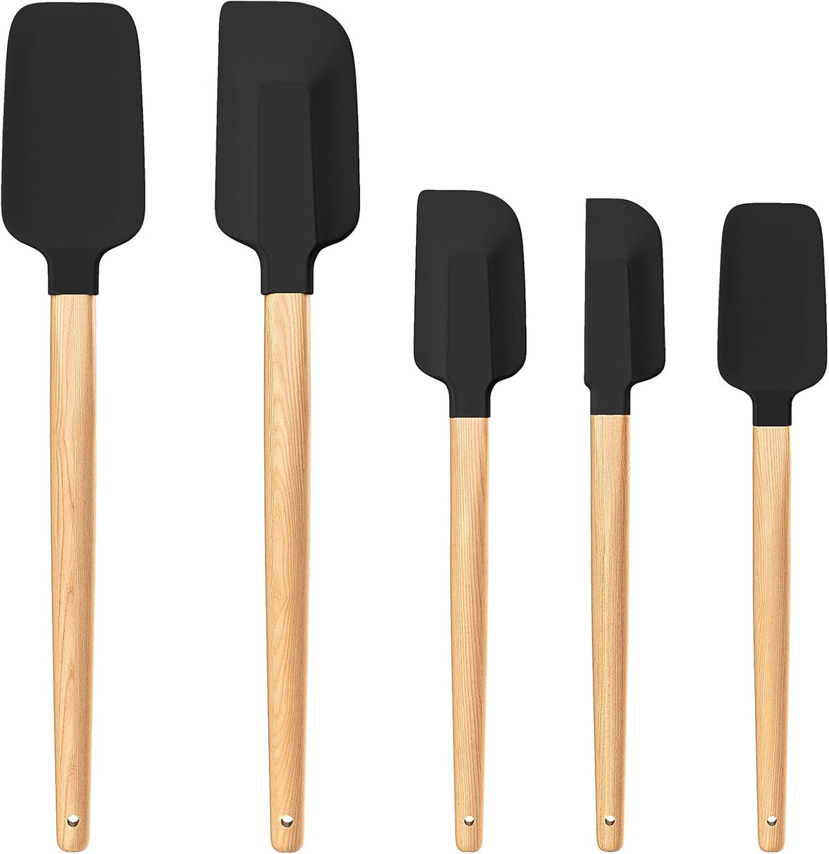Set 5 Espátulas Silicona Mango Madera Cocina Antiadherente Negro