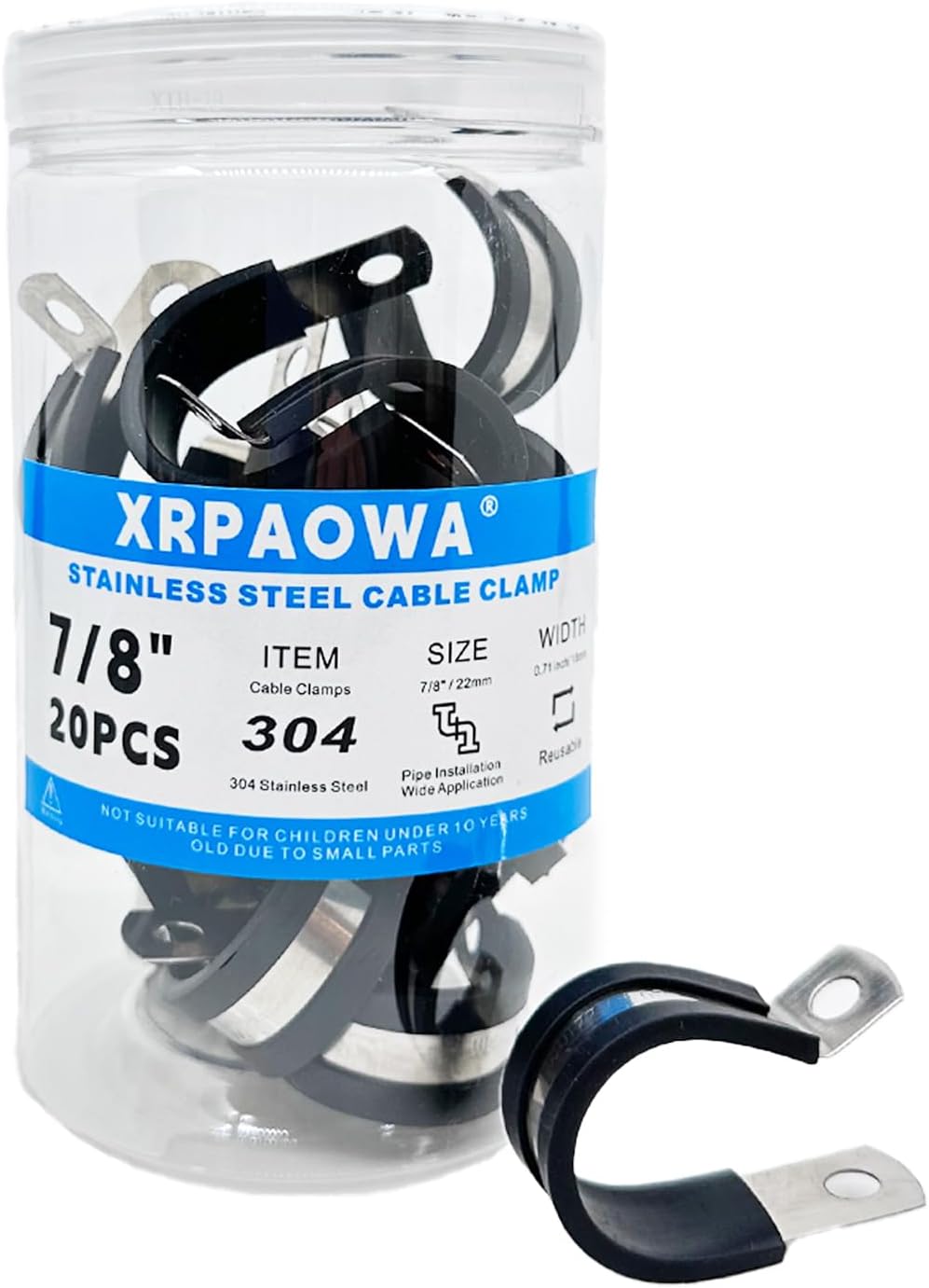 Abrazaderas acero inox 7/8pulg aisladas goma 20uds