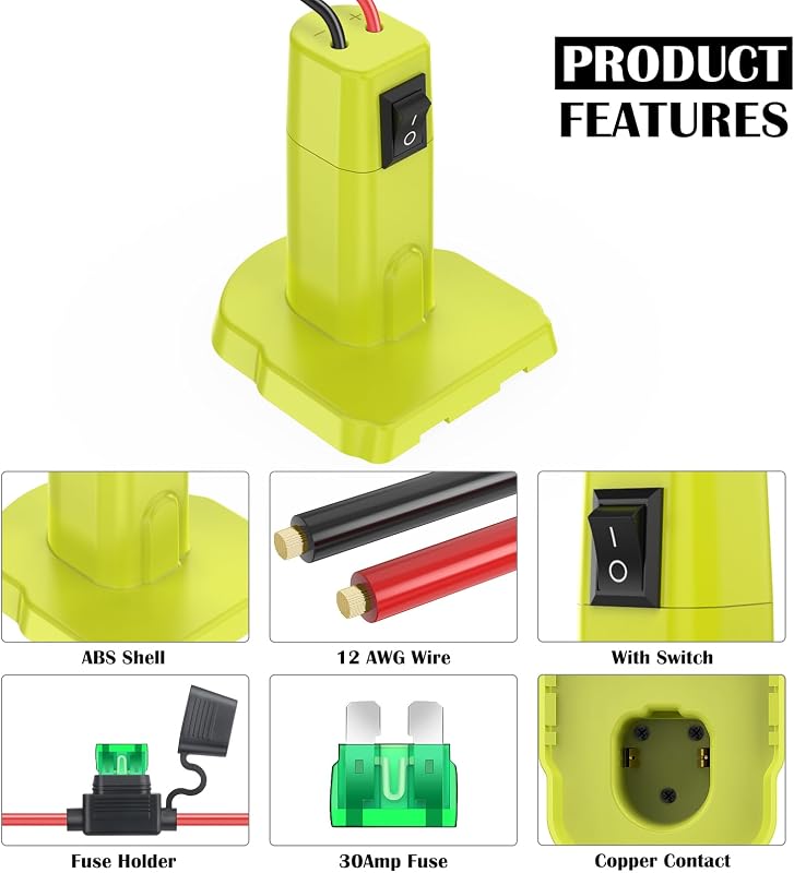 2 Pzas Adaptador Rueda Eléctrica Ryobi 18V con Cable