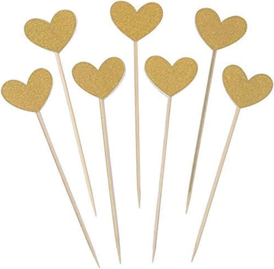 40 Pzas Toppers Cupcakes Corazón Dorado para Bodas y Cumpleaños