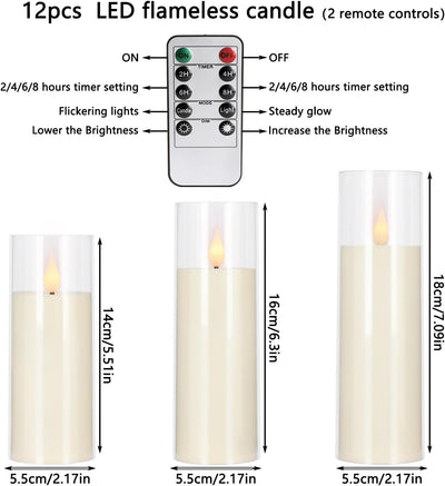 12 Velas LED Acrílicas Parpadeantes con Control Remoto Hogar Boda