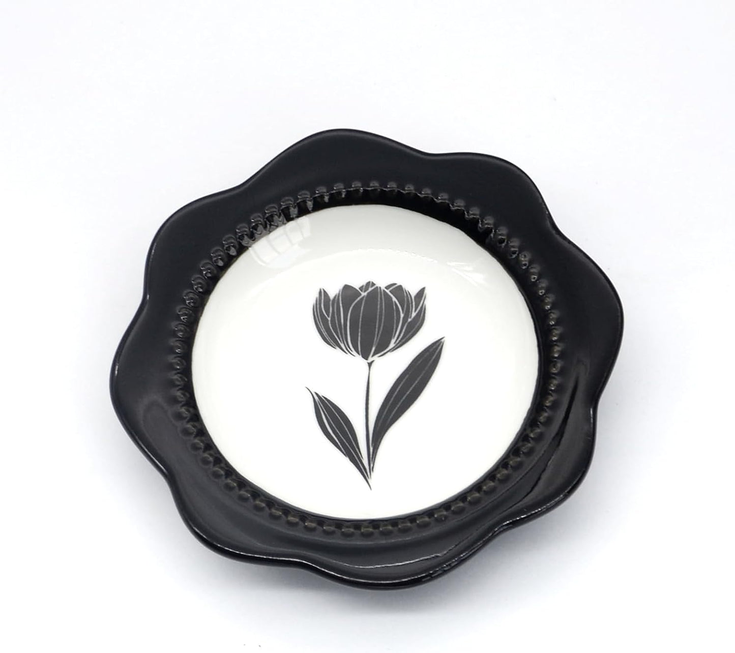 Plato decorativo anillos tulipán blanco y negro