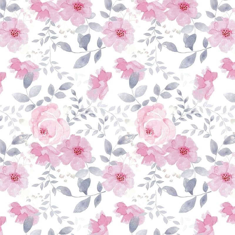 Papel tapiz floral autoadhesivo rosa impermeable 17.3x236pulg