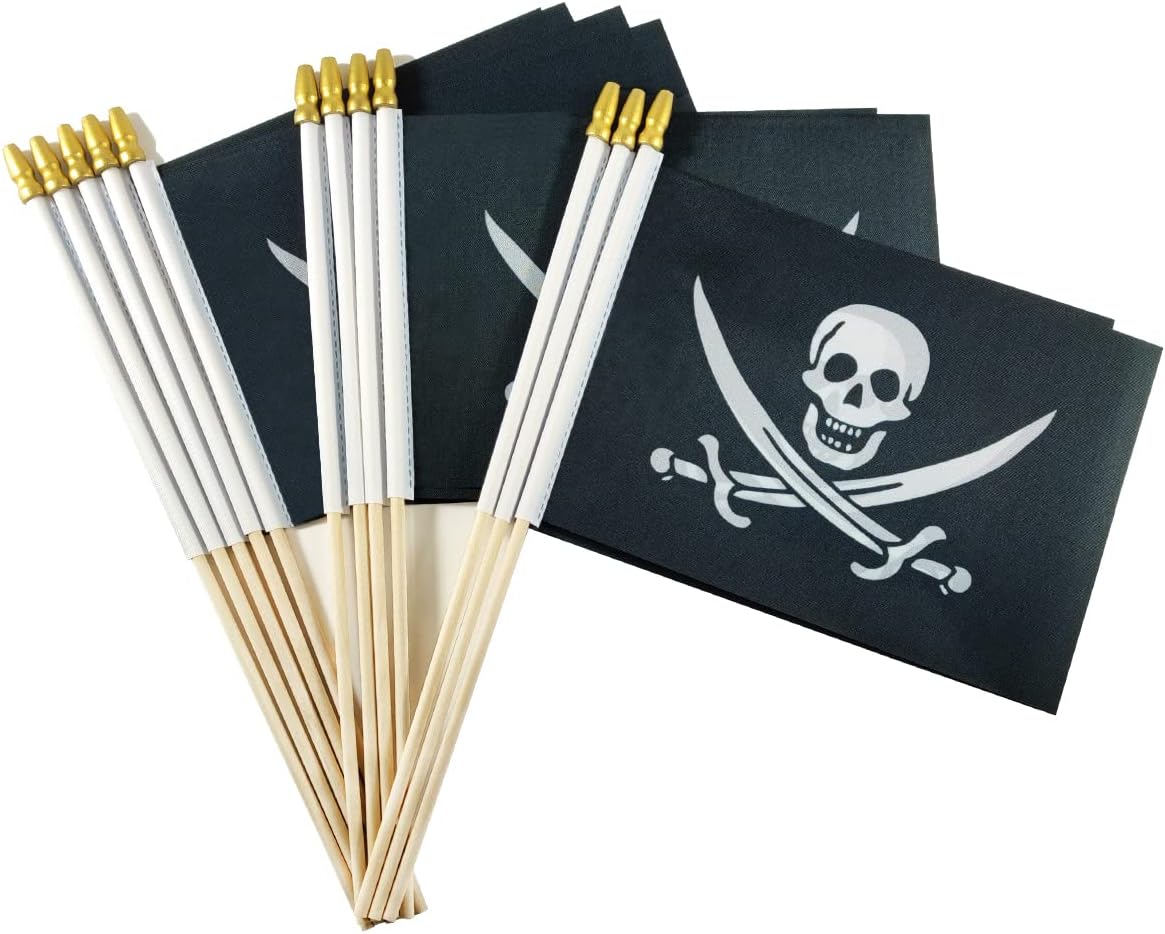 12 Banderas Jolly Roger de madera 5x8"