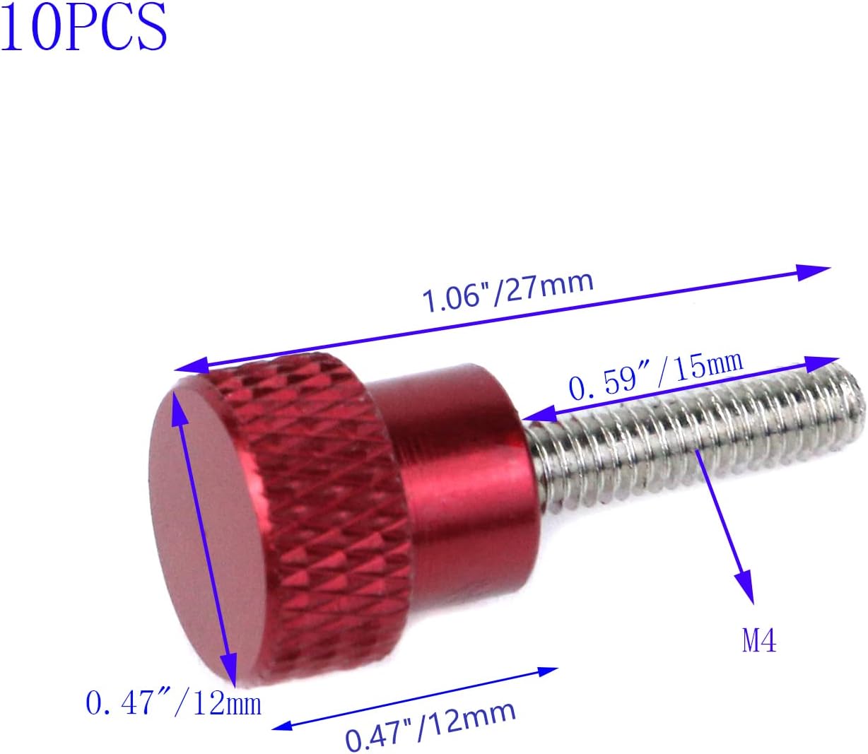 6 Pzas M4 x 0.591pulg Moleteados Aluminio Rojo