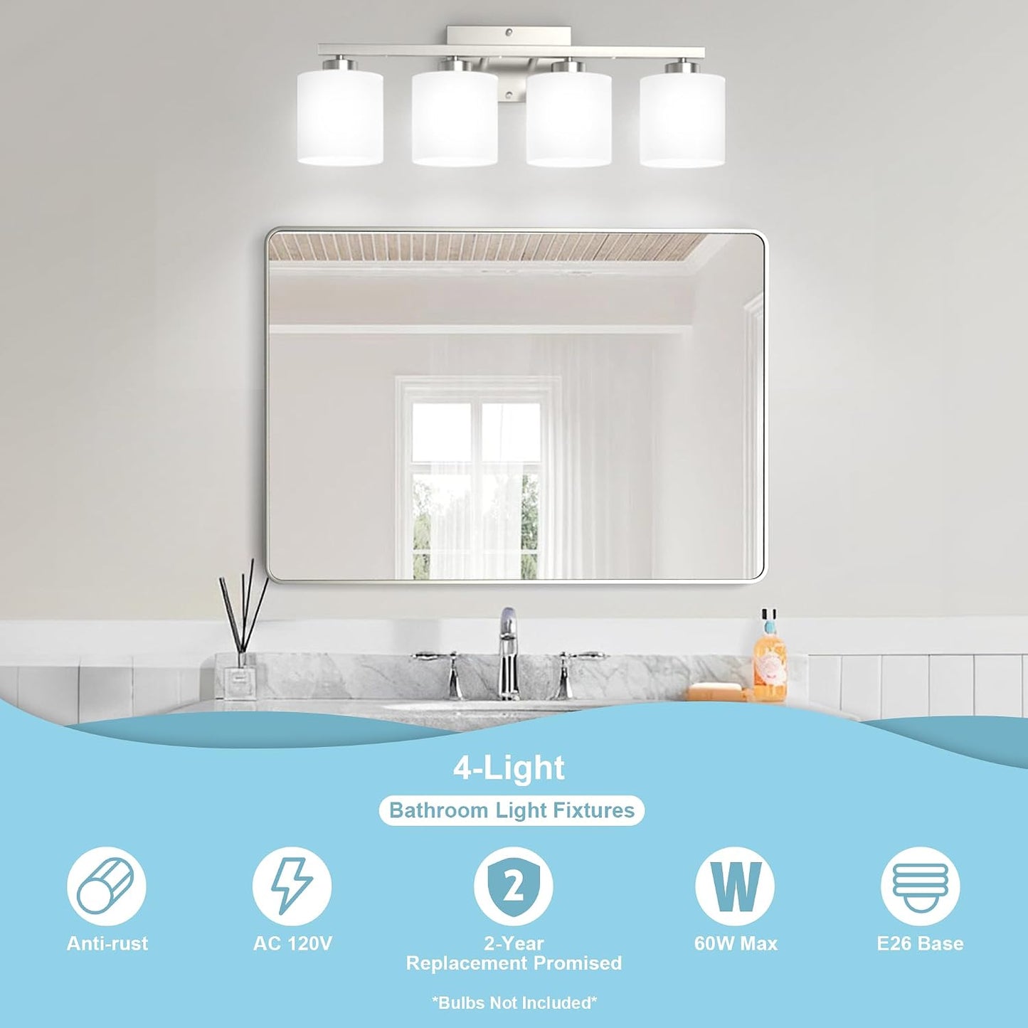 Lámpara tocador baño 4 luces níquel cepillado moderna e26
