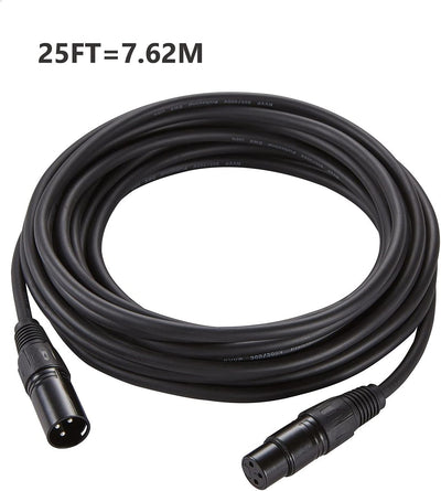 Cable DMX flexible 25ft 3 pines XLR macho a hembra negro