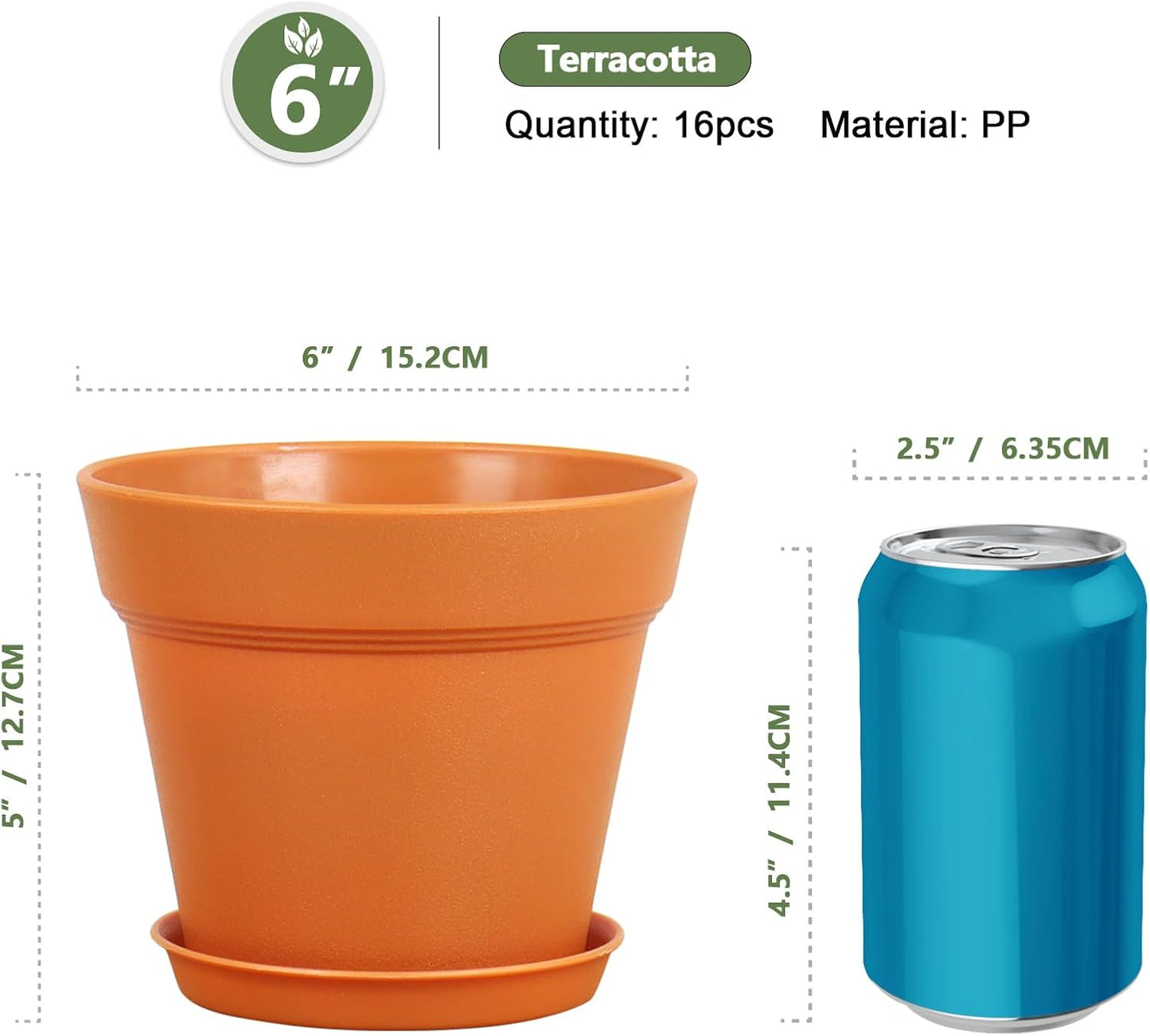 Macetas plástico 6pulg set 16 con drenaje y platillo