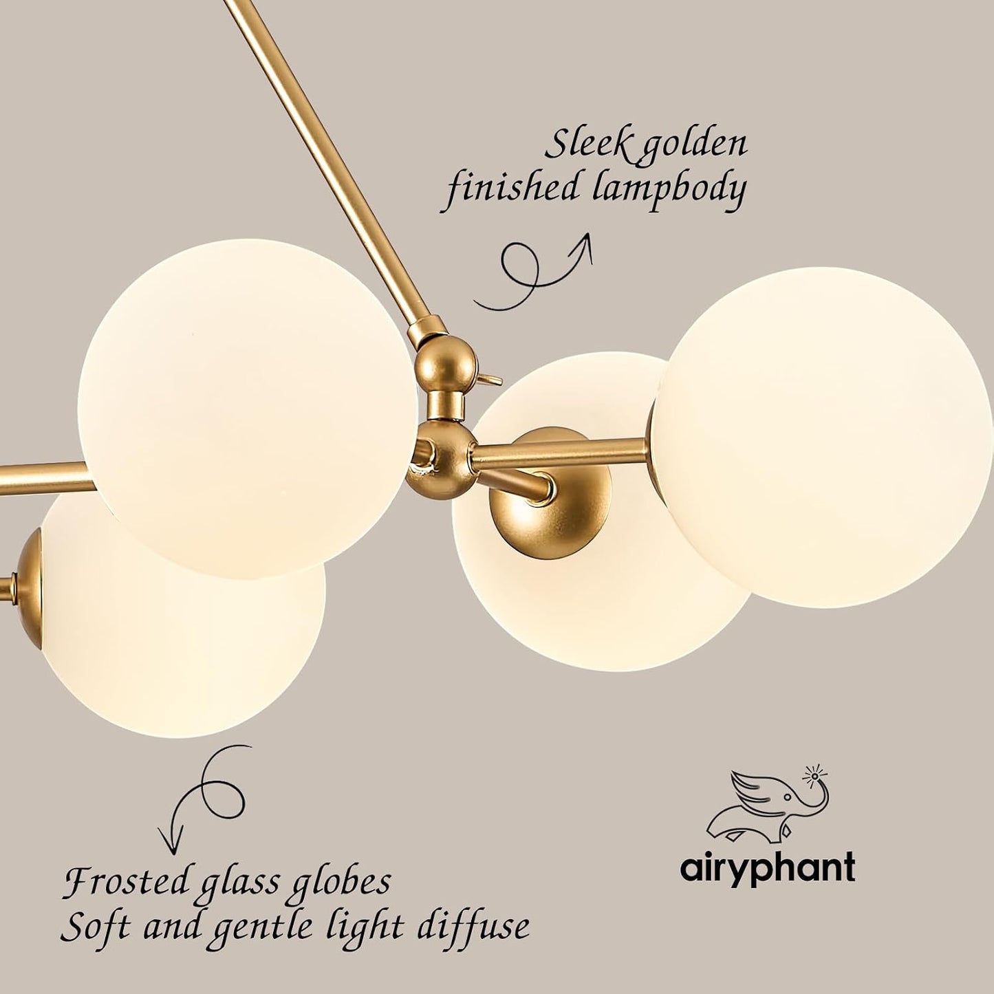 Candelabro Sputnik dorado 9 luces cristal esmerilado