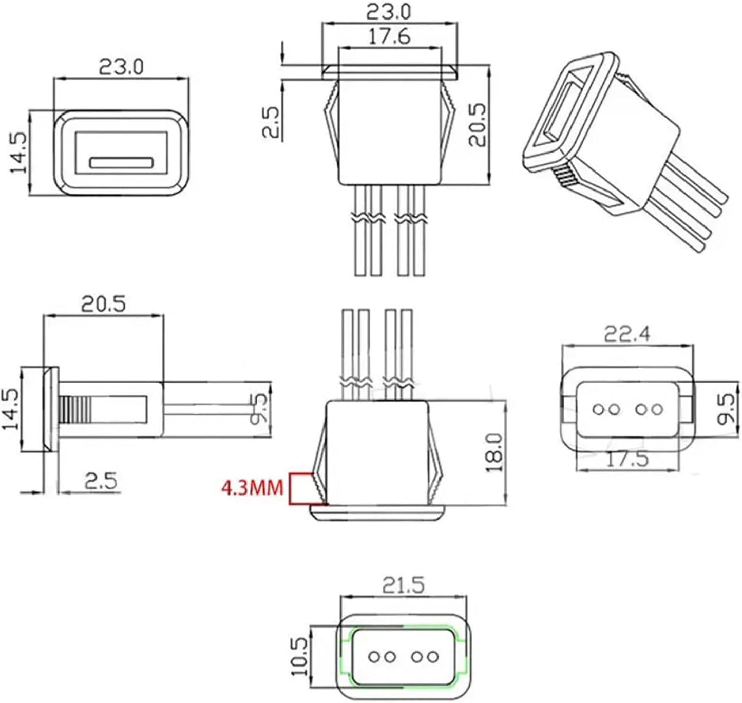 Cable USB 2.0 5V 3A conector empotrado para reparación