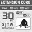 Carrete cable extensión retráctil 30ft 16/3 SJTW 3 tomas