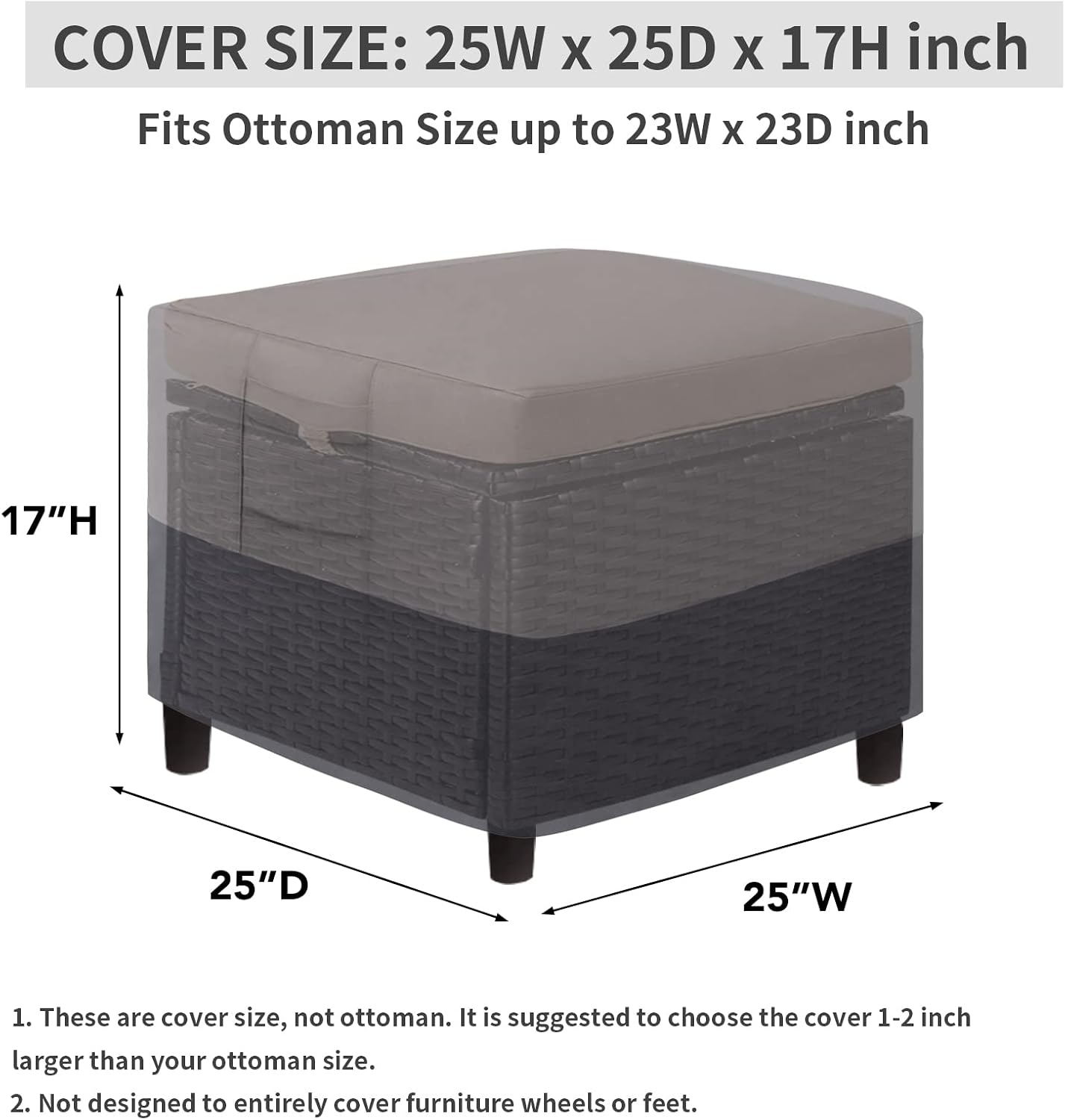 Funda otomano exterior impermeable 63,5x63,5x43,2cm gris