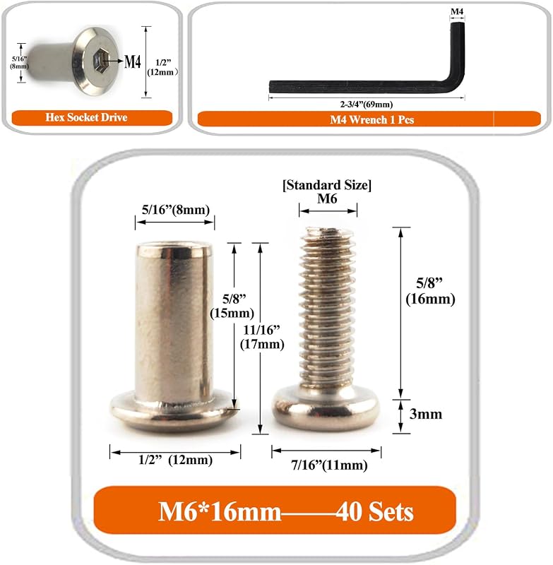 Kit 40 Pzas Casquillo M6 x 5/8 para Muebles y Sillas