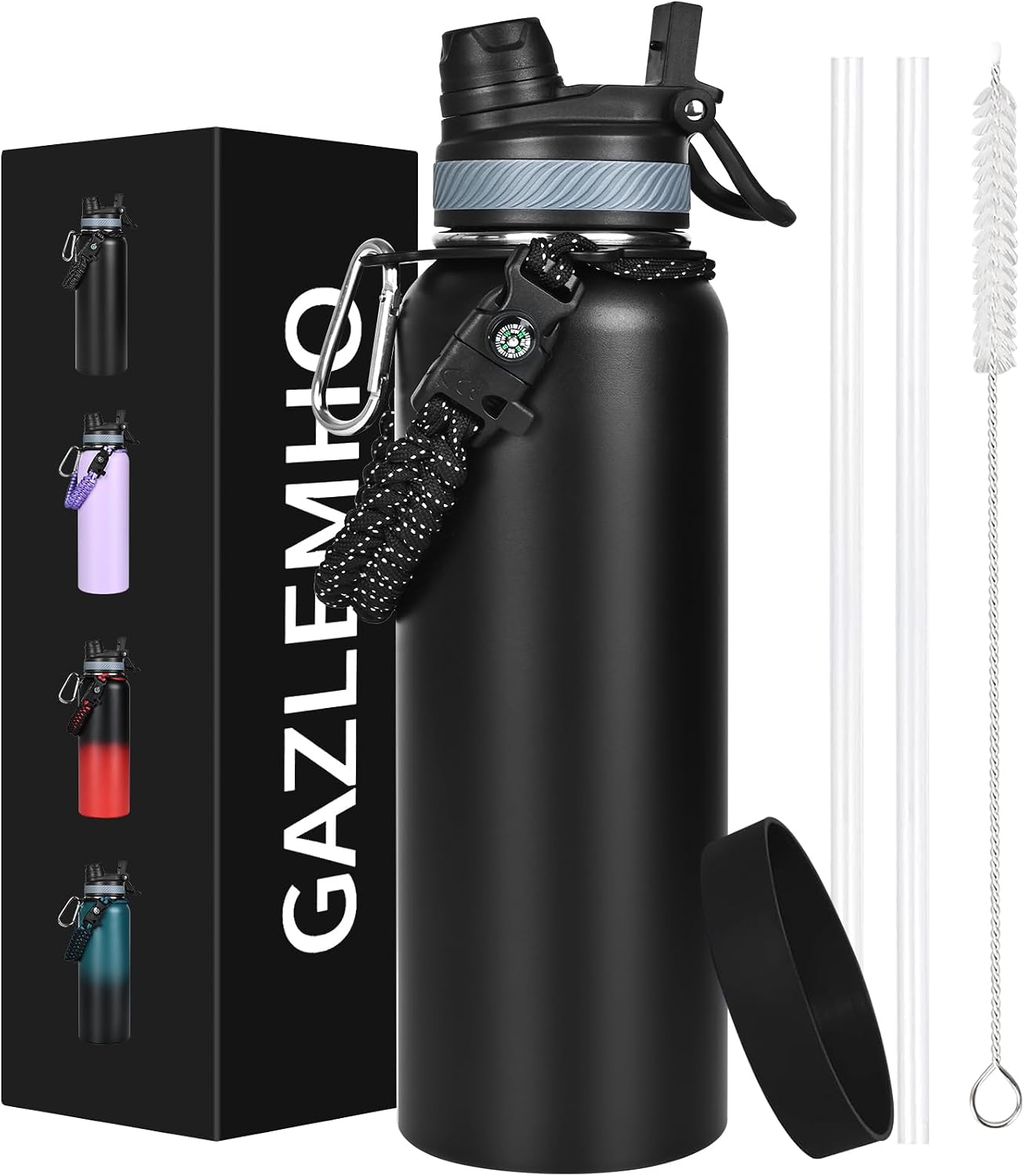 Botella agua aislada acero inox 40oz tapa 2en1 popote 48h