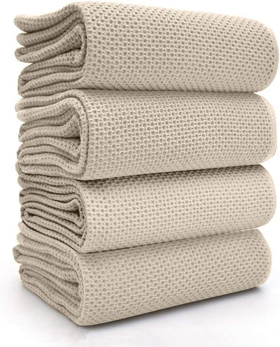 Set 4 Toallas cocina tejido gofre 13x28pulg beige